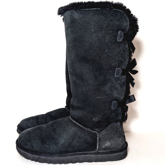 UGG Bailey Bow Tall II Boot Black Suede Size 10 - Picture 2 of 11